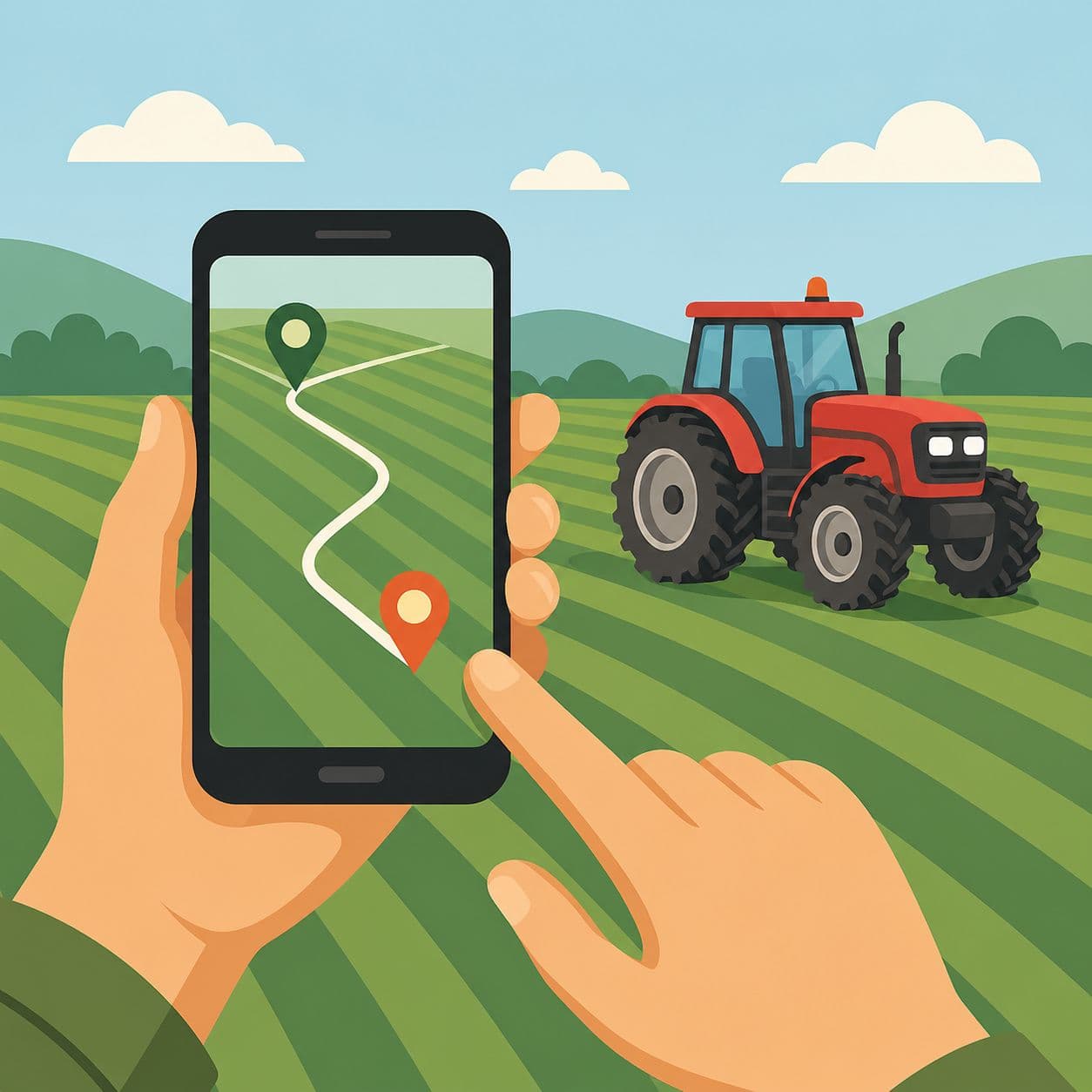 مسیر هدایت تراکتور روی نقشه GPS تلفن همراه