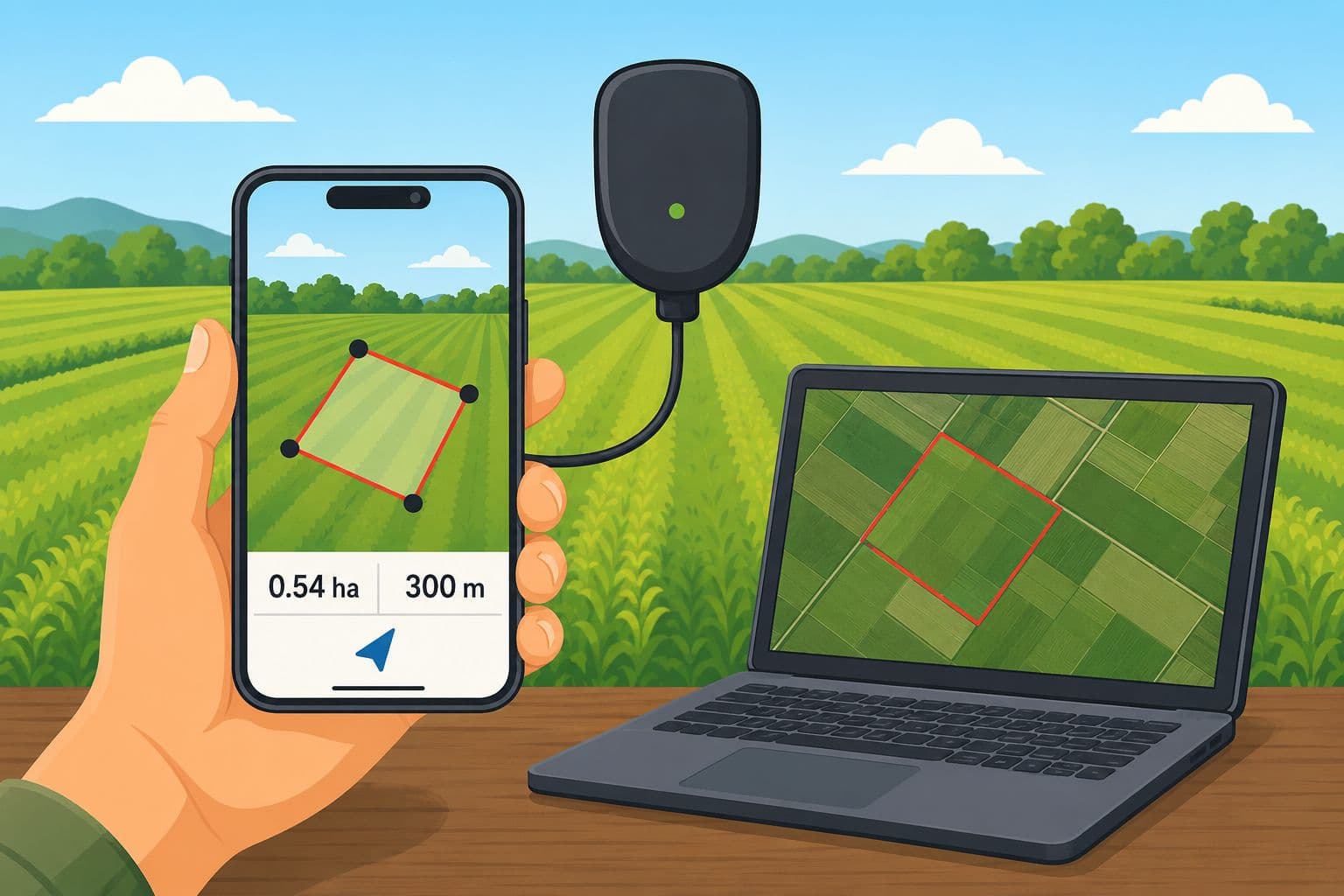 اندازه‌گیری مرز و مساحت مزرعه با تلفن همراه و گیرنده GPS