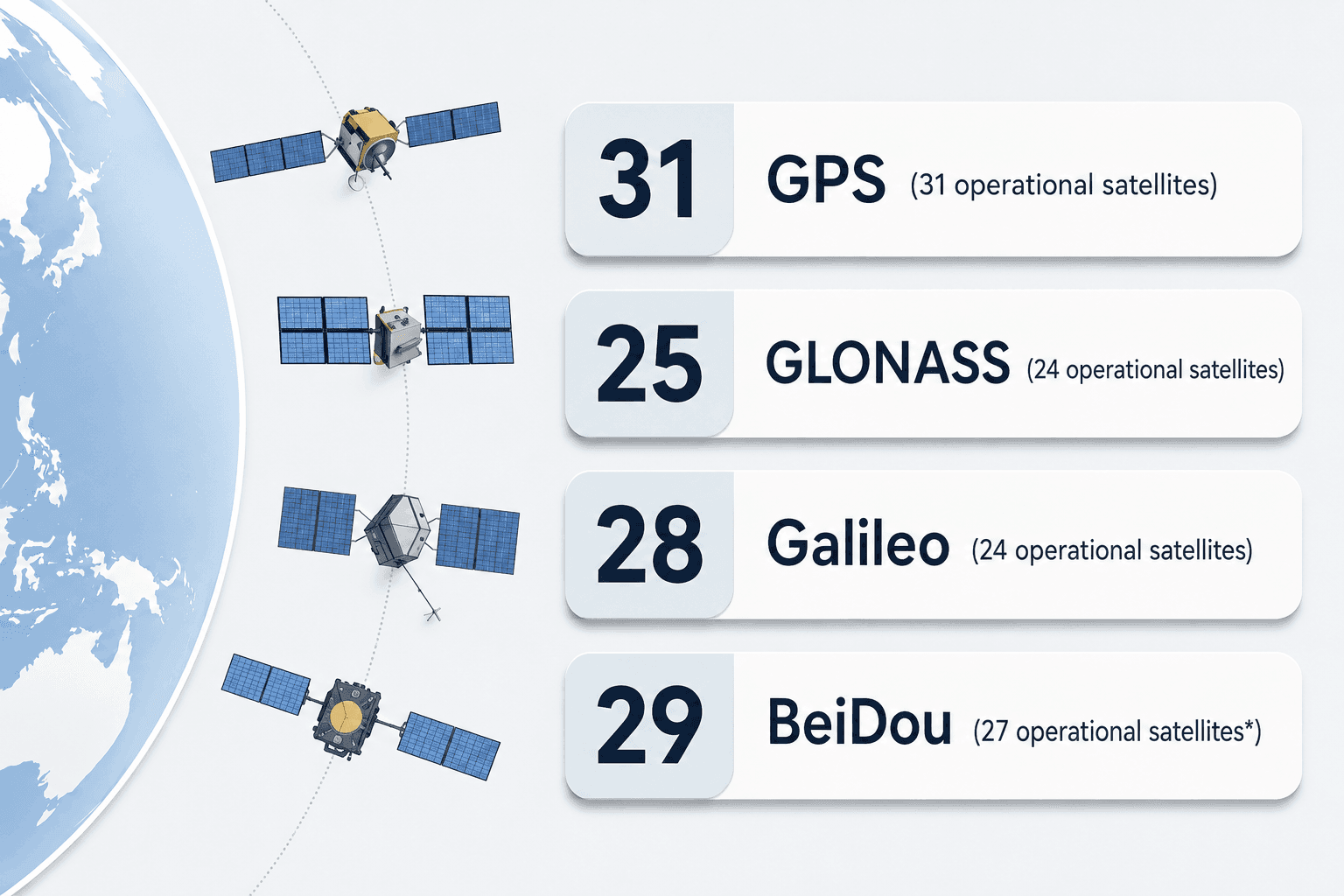 تاریخچه GNSS و منظومه‌های GPS، GLONASS، Galileo و BeiDou
