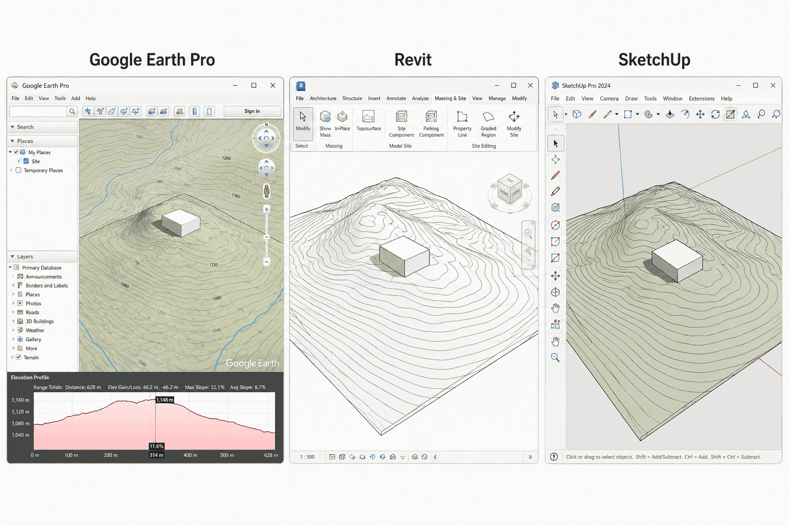 راهنمای جامع کار با توپوگرافی در Revit، Google Earth و SketchUp